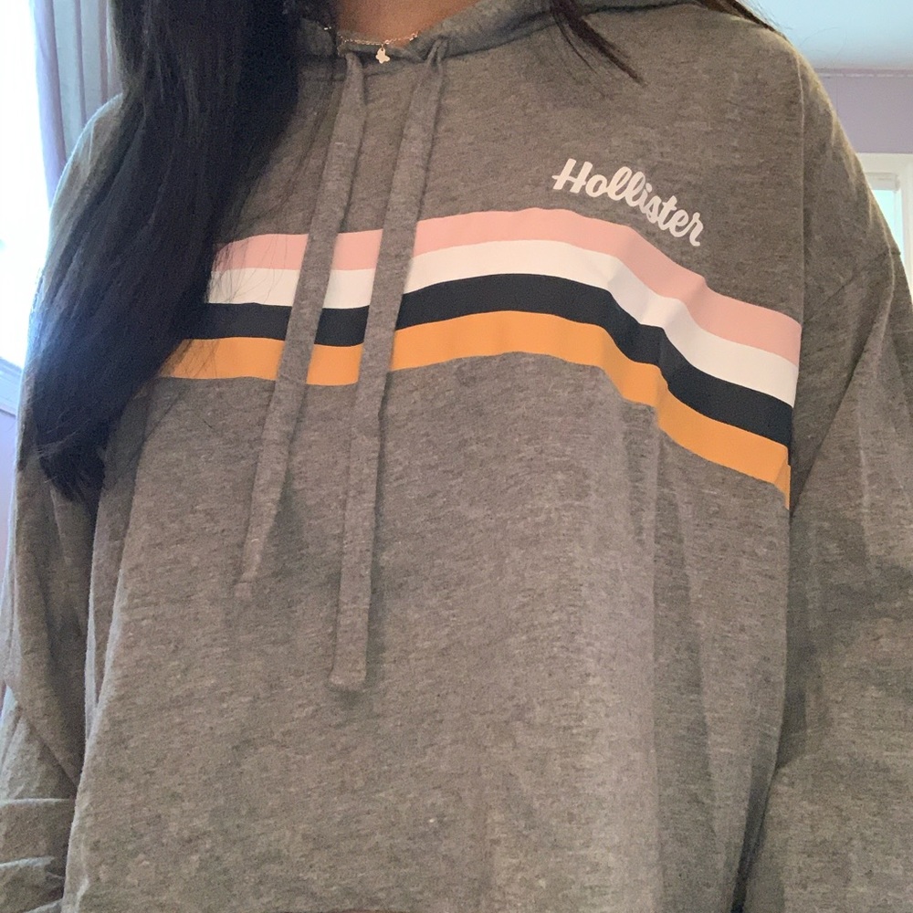 gray hollister cropped t shirt hoodie